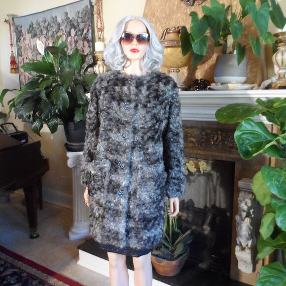 New Kate Spade NY Gray-Black Faux Fur Pea Coat Size XS